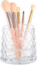 DASITON Glass Makeup Brush Holder Organizer, Diamond Pattern Cosmetic Storage Cup, Makeup Organizer for Vanity, Bathroom Countertop Toothbrush Holder, Desk Pen Pencil Holder (Clear)