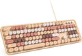 MOWUX Computer Keyboard Wired, Plug Play USB Retro Round Typewriter Keyboard, Full Size Wired Keyboard with Foldable Stands for Laptop and Office PC- Milk Tea Colorful