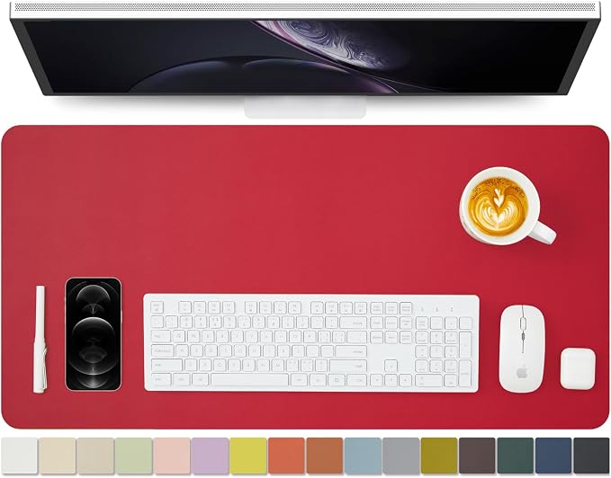 Leather Desk Mat - Non-Slip PU Desk Pad for Office and Home - Desk Organization and Accessories - Ideal for Large Mouse Pad and Desk Mats on Top of Desks (Rose Red,31.5"x 15.7")