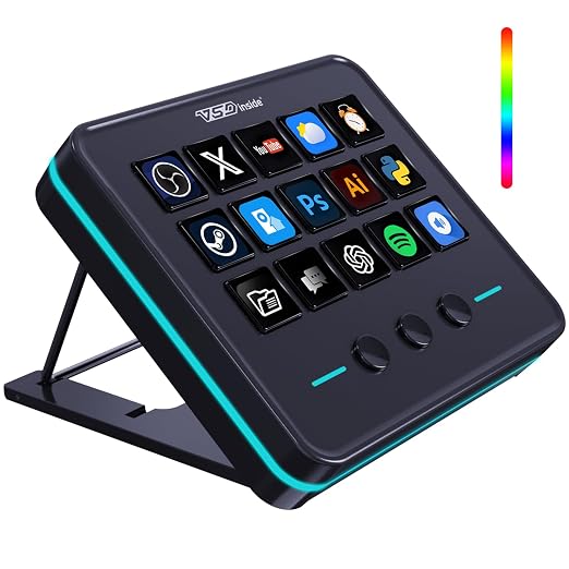 VSDINSIDE Macro Keypad, Stream Controller Deck Gaming Streaming Shortcut Keyboard, 18 Programmable Keys Customizable Visual AI Pad USB Soundboard for OBS, YouTube, Desk Office Setup, Laptop, PC, Mac