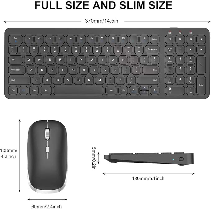 cimetech Wireless Keyboard Mouse Combo, Compact Full Size Wireless Keyboard and Mouse Set Less Noise Keys 2.4G Ultra-Thin Sleek Design for Windows, Computer, PC, Notebook, Laptop - Matte Black