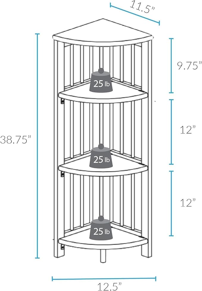 Casual Home 4 tier Corner Folding Bookcase, Black