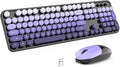 MOFII Wireless Keyboard and Mouse Combo, Full Size 2.4G Plug and Play Typewriter Retro Round Computer Keyboard and Mouse Set for Windows, Computer, Desktop, PC, Notebook - (Black Purple Gradient)