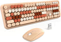 Beige Wireless Keyboard and Mouse Combo, Cute Aesthetic Typewriter Keyboard with Round Keys, 2.4Ghz Retro Bubble Full Size Wireless Keyboard with Number Pad for Long Nails PC Laptop