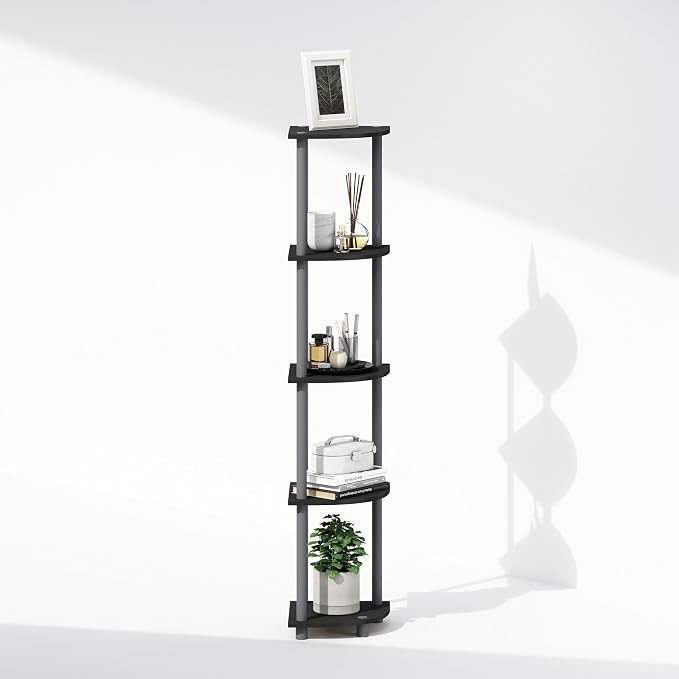 Furinno Turn-N-Tube Storage Shelves, 5-Tier Book Shelf, Corner Shelf, Toolless Open Shelves, for Organization and Storage, Living Room, Home Office, Hallway, Bedroom, Black