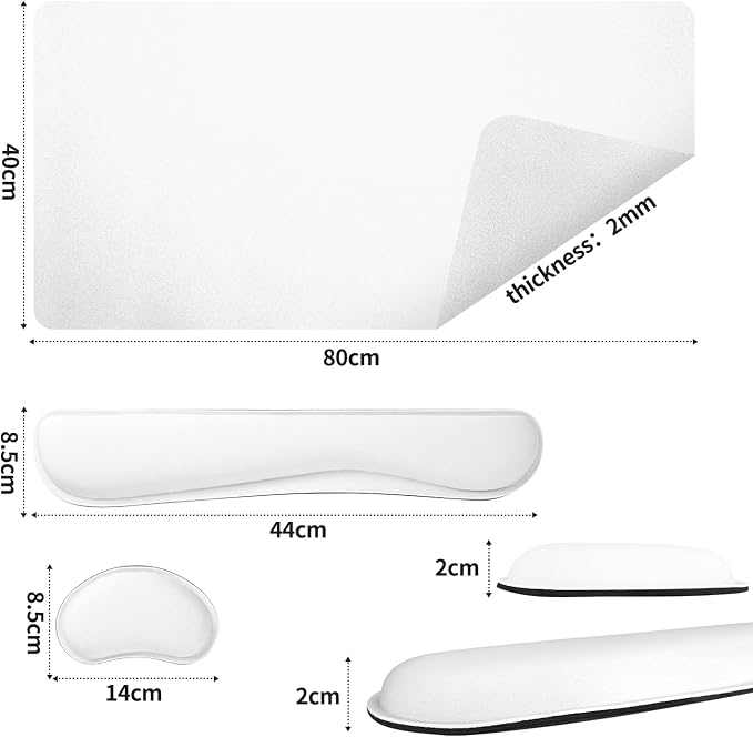 Bloss Leather Desk Pad and Keyboard Wrist Rest, Large Mouse Pad + Keyboard Pad+Mouse Wrist Support, Non-Slip Desk Mat Protector for Office, Home(31.5×15.7 Inches,White)