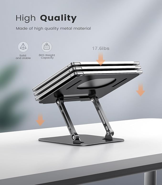 Adjustable Laptop Stand for Desk, Aluminum Portable Laptop Stand, Lightweight 500g, Foldable Ergonomic Computer Notebook stand Holder for 11-16" MacBook Air Pro, Dell XPS,HP Computer Notebook, Black