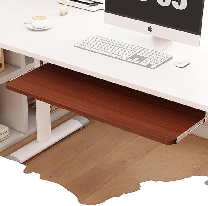 Keyboard Tray Under Desk Slide 24" 28", Pull Out Keyboard Drawer Ergonomic Keyboard Shelf, Hidden Computer Drawer Underdesk(Teak,70 * 24cm)