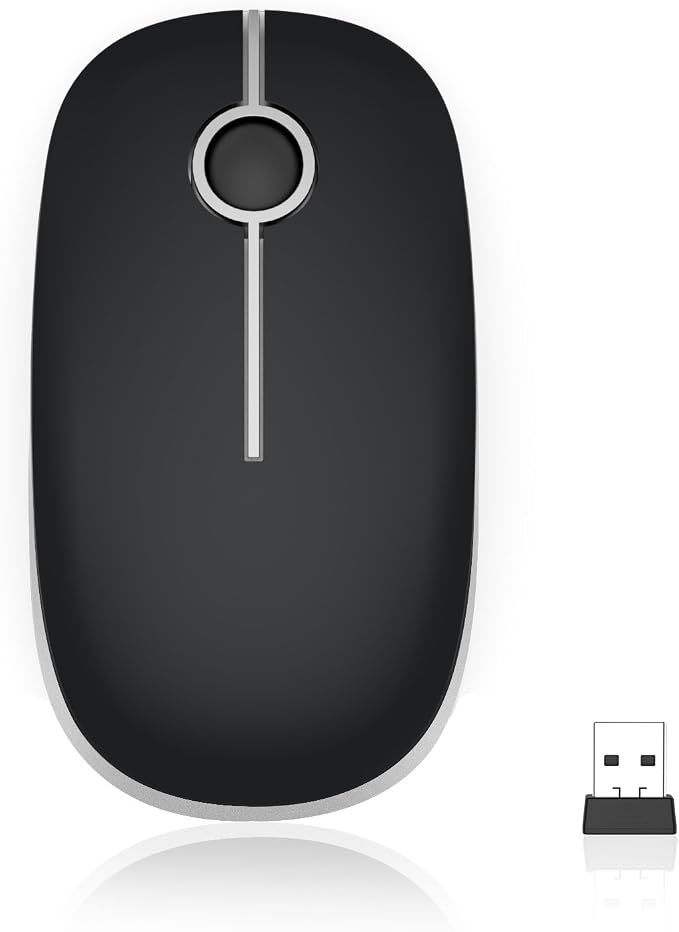 VssoPlor Wireless Mouse, 2.4G Slim Portable Computer Laptop Mouse with Nano Receiver Quiet Silent Optical Mice for Notebook, PC, Laptop, Computer-Black and Silver