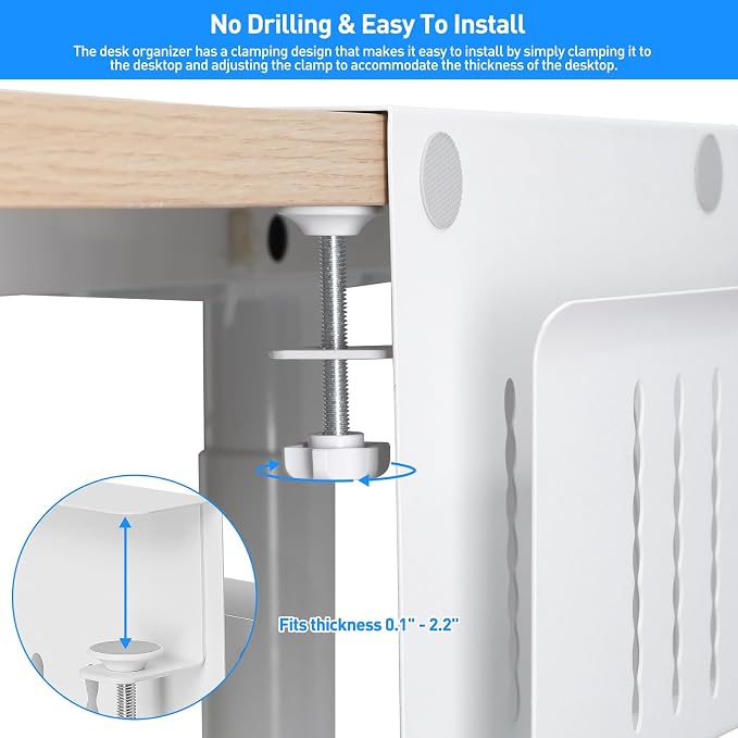 MAXECHO Desk Side Storage, Under Desk Laptop Mount, Table Side Hanging File Organizer, No Drill Clamp On Cable Management Tray, Laptop Holder with Magnetic Pen Holder for Office and Home, Load 22 Lbs