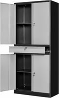 Metal Storage Cabinet with Lock, 71" Tall Garage Storage Cabinets with Doors and Shelves, Lockable Tool Cabinet for Home Office, Garage, Pantry