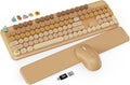 Wireless Keyboard and Mouse Combo, Typewriter Keyboard with Detachable Wrist Rest, Full-Size Retro Round Keycaps, Smart-Sleep, 2.4GHz Stable Connection for Mac/Windows/PC, Trueque (Ombre Latte Beige)