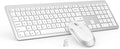 Wireless Keyboard and Mouse Combo - Full Size Slim Thin Wireless Keyboard Mouse with Numeric Keypad 2.4G Stable Connection Adjustable DPI (White & Silver)