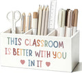 Boho Classroom Pen Pencil Holder for Desk, This Classroom Is Better with You in It Motivational Wooden Box Sign Decorations for Kids Room Bedroom Playroom Desk Tabletop