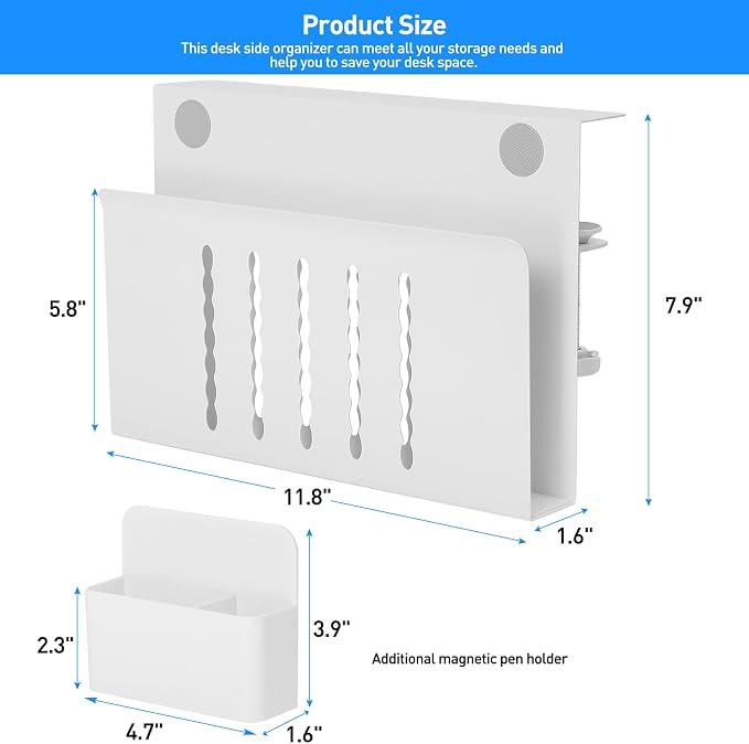 MAXECHO Desk Side Storage, Under Desk Laptop Mount, Table Side Hanging File Organizer, No Drill Clamp On Cable Management Tray, Laptop Holder with Magnetic Pen Holder for Office and Home, Load 22 Lbs
