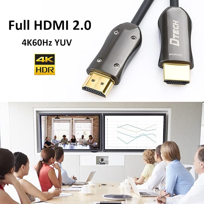 DTECH Ultra Slim 150 Feet Fiber Optic HDMI 2.0 Cable 4K 60Hz 18Gbps for in-Wall Installation 150ft Projector Laptop Computer Monitor TV Camera (46 Meters)