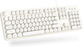 MOWUX Computer Keyboard Wired, Plug and Play USB Retro Round Typewriter Keyboard, Full Size Wired Keyboard with Foldable Stands for Laptop and Office PC- White