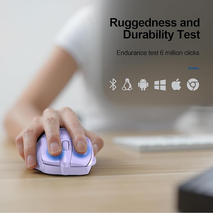 TECKNET Wireless Mouse (2.4G & BT5.0/3.0) Silent 4800 DPI Computer USB A & Bluetooth Mouse 6 Buttons, Wide Compatibility - Lavender