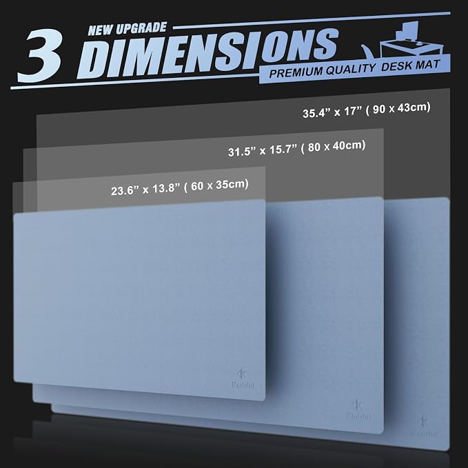 K KNODEL Large Office Leather Desk Mat, Mouse and Keyboard Pad, Computer and Laptop Mat, Desktop Protector and Cover, Writing Pad and Blotter (31.5"x15.7", Lake Blue)