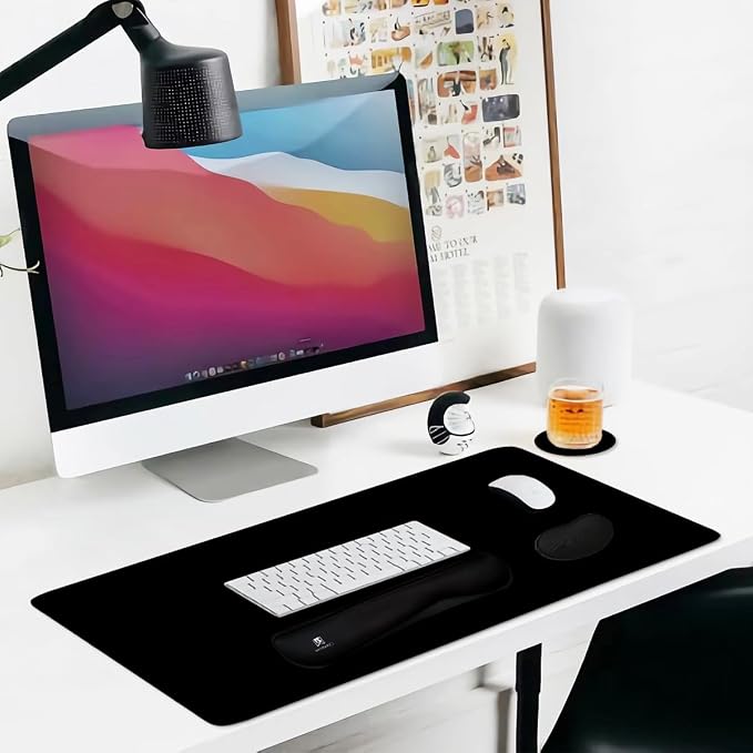4-in-1 Large Gaming Mouse Pad, Keyboard Wrist Rest Pad & Wrist Support Mousepad Set, Extended Desk Pad Waterproof Desk Mat for Home Office Study Game-Black