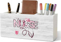 Pink Nurse Office Pencil Pen Holder for Desk Organizer, Nursing Week Gifts, Nurse Appreciation Gifts, Gift for Nurses Female Women Wooden Box Decorations for Office Desk Tabletop Decor