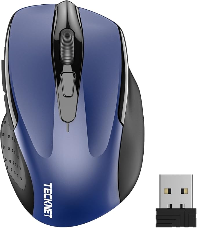 TECKNET Wireless Mouse, 2.4G Ergonomic Optical Mouse, Computer Mouse for Laptop, PC, Computer, Chromebook, Notebook, 6 Buttons, 24 Months Battery Life, 2600 DPI, 5 Adjustment Levels - Blue