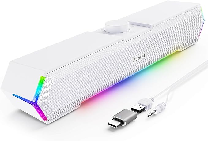 LENRUE G11 Computer Speakers for Desktop, Touch Lights PC Speakers with Surge Clear Sound, USB C/USB Powered for Computer Desktop PC Laptop Monitor (White)