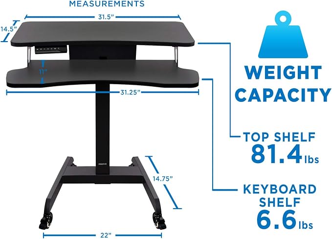 Mount-It! Electric Height Adjustable Standing Desk with Wheels | Professional Mobile Workstation for Office & Commercial Use | Heavy-Duty Rolling Sit Stand Desk