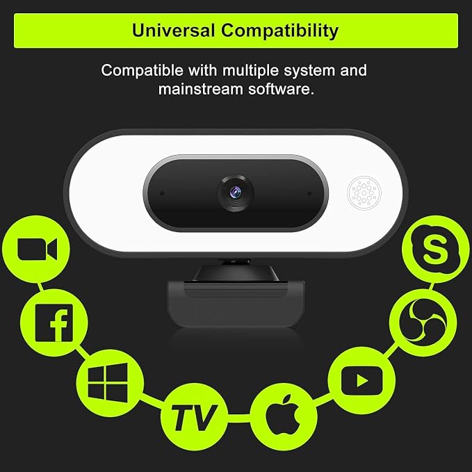 Webcam with Ring Light Microphone - Streaming Web Camera, 1080P Full HD Pro Camera for PC Mac Laptop Desktop, USB Computer Webcam with Privacy Cover and Tripod for Zoom Meeting Skype Teams Twitch