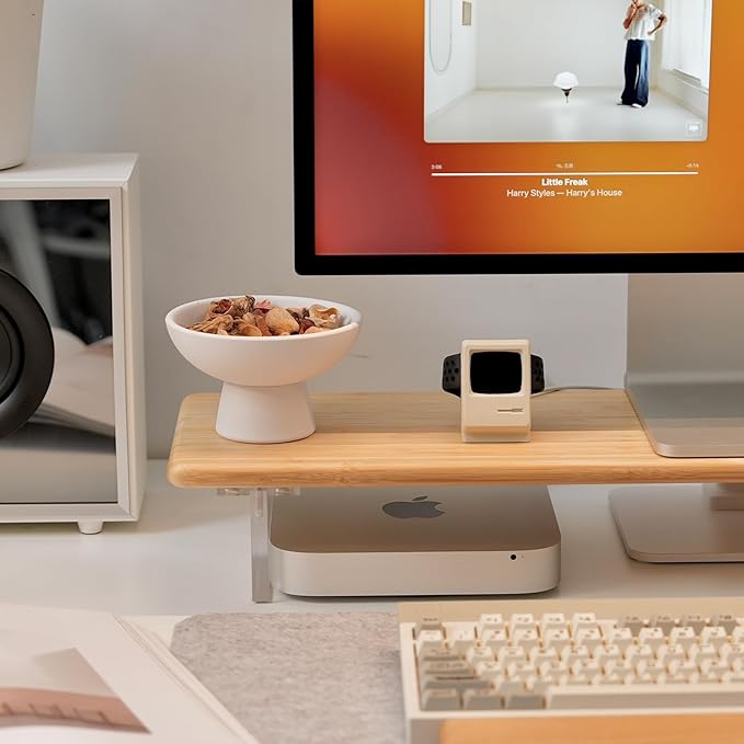 Bamboo Monitor Stand Riser with Acrylic Legs for Desk, 31.5 Inches Desktop Shelf Supports for PC Computer Monitor, Laptops, Printer, Speakers (Natural)