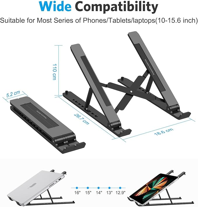 Portable Laptop Stand, OMOTON Laptop Stand for Desk Ergonomic 7-Levels Angles Adjustable Computer Stand, ABS Laptop Riser Holder Compatible with All Laptops and iPad(10-15.6")