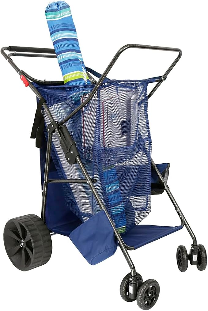 Ultimate Buggy Beach Cart with Big Wheels for Sand, Wide Wheel Wagon with Insulated Cooler Bag, Body Board and Umbrella Holder, 100 lbs Capacity