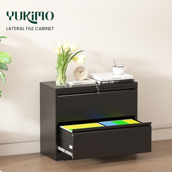 2 Drawer Lateral File Cabinet with Lock, 26.77“W File Cabinets for Home Office Legal/Letter A4 Size, File Cabinet Storage Cabinet,Require Assembly, Black
