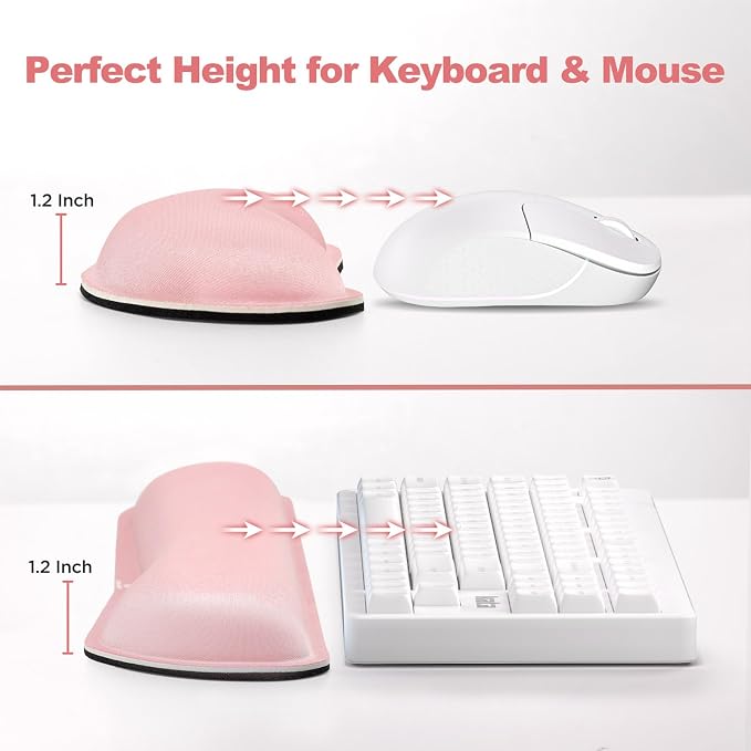 Gimars Upgrade Cleanable PU Leather Keyboard Wrist Pillow Rest Pad, Enlarge Mouse Wrist Cushion Support for Office, Computer, Laptop, Mac, Durable, Comfortable, Pain Relief, Pink