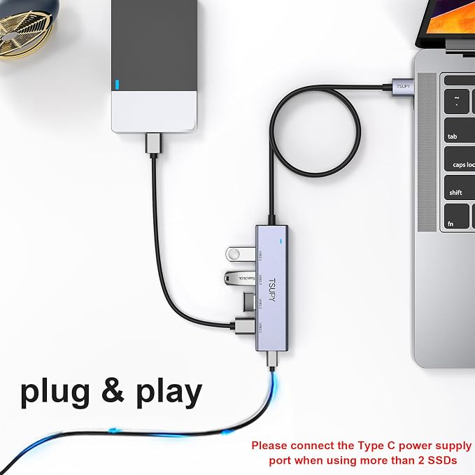 USB Hub 3.2, TSUPY USB Splitter 10Gbps 4 USB 3.2 Ports with 4ft Extension Cable,Ultra-Slim Aluminium USB 3.2 Gen 2 HUB Fast Data Transfer USB Port Extender for MacBook,Chromebook,Mobile HDD,Laptops