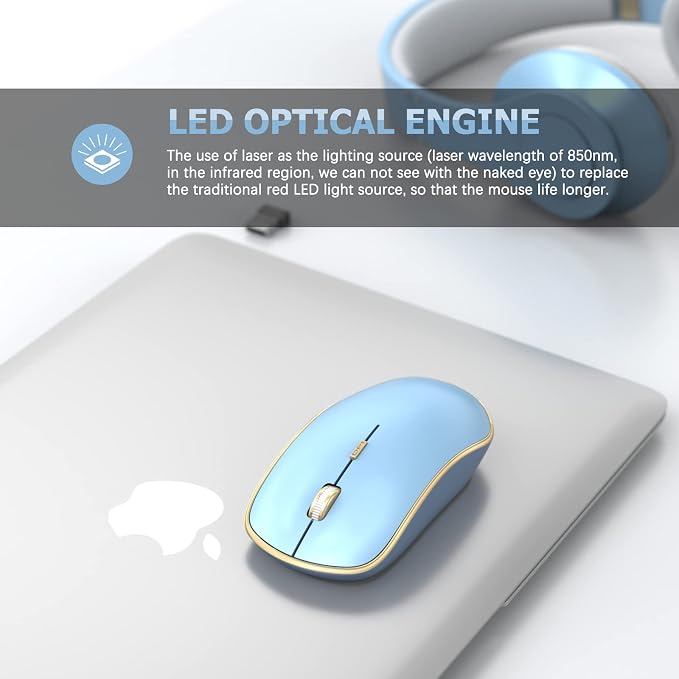 JOYACCESS Wireless Mouse for Laptop | 5 DPI Levels, Silent for Notebook, MacBook, Chromebook, PC - Blue