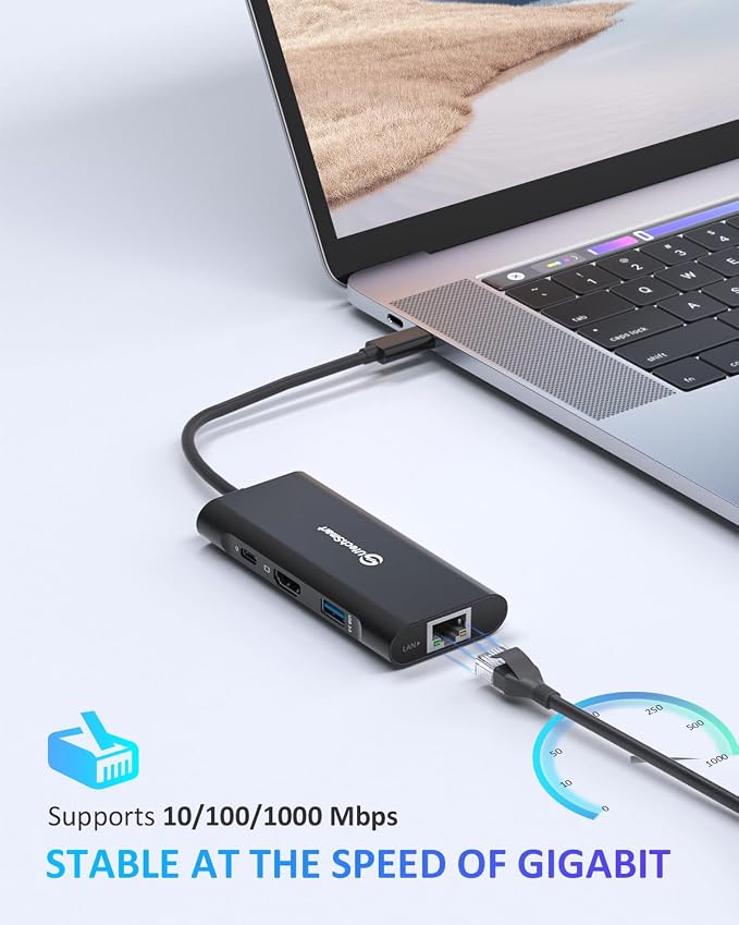 UtechSmart USB C Hub, Ethernet Multiport Adapter 6 in 1 USB C to HDMI Dock Compatible for MacBook Pro/Air, Chromebook, Dell XPS, HP and Type C Devices (Gigabit Ethernet 100W PD 4K HDMI USB 3.0) Black