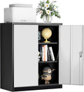 INTERGREAT Metal Garage Storage Cabinet, 36" Locking Counter Cabinet with 2 Locking Doors and 2 Adjustable Shelves, Small Steel Cabinet for for Home Office, Gym, School(New Grey)