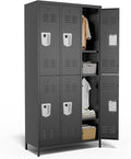 6 Door Metal Lockers for Employees,6 Heavy-Duty Hooks,72" Secure Storage for Home,Offices,Schools & Gyms | Black