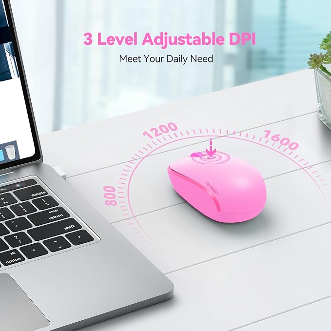 TECKNET Wireless Mouse for Laptop, 2.4G Quiet Computer Mouse with USB Receiver, 4 Buttons Portable Cordless Mice for Chromebook, Laptop, PC, Mac, 800/1200/1600 DPI