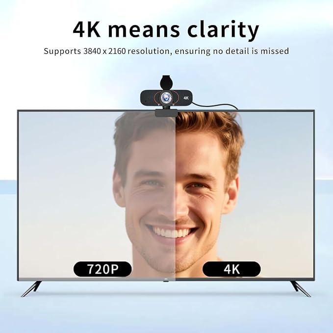 Webcam for pc, Camera for Computer/Laptop/Light Correction/Microphone, Web cam for Streaming/Gaming/Online Classes/Conferences/Video Callings,Updated HD 4K Webcam