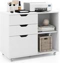 3 Drawer File Cabinet, Wood Lateral Filing Cabinet for Hanging Letter, A4, Legal Size, Rolling Printer Stand with Adjustable Shelf, Under Desk Storage for Home Office (White)