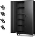 Letaya Metal Garage Storage Cabinets with Wheels,Steel Tool Cabinets Lock Door and Adjustable Shelves for Home,Office,Warehouse Organisieren (Black, 75" H)