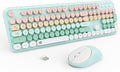 Wireless Keyboards Mouse Combos, Colorful Cute Typewriter Full-Size Retro Round Keycaps, 2.4GHz Cordless Sleep Mode Office Quiet Wireless Keyboard and Mouse Set for Desktop Laptop PC Computer