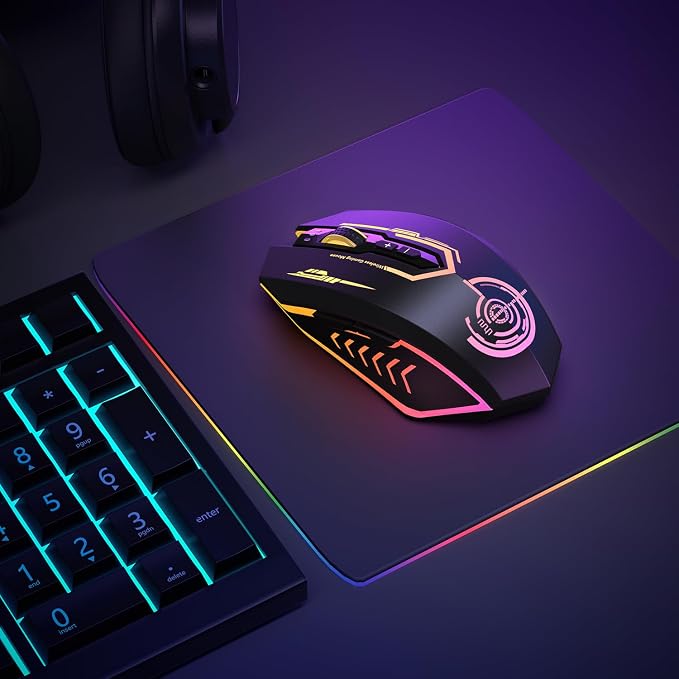 UHURU Wireless Gaming Mouse Up to 12000 DPI, Rechargeable USB-C Wireless Mouse with 7 Buttons 7 Dynamic LED Color Ergonomic Programmable MMO RPG for PC Laptop, Compatible with Windows Mac