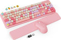 Wireless Keyboard and Mouse Combo, Typewriter Keyboard with Detachable Wrist Rest, Full-Size Retro Round Keycaps, Smart-Sleep, 2.4GHz Stable Connection for Mac/Windows/PC, Trueque(Rose Quartz Pink)