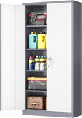 INTERGREAT Metal Garage Storage Cabinet with Lock, 72" Storage Cabinet with Locking Doors and 4 Adjustable Shelves, Lockable Steel Tool Cabinet for Home Office, School, Double Grey