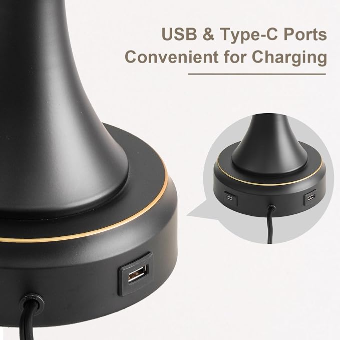 Oneach 28" Modern Table Lamps Set of 2 for Living Room, Bedside Lamps with USB Ports, Black Nightstand Lamps Set for Bedroom Farmhouse Lamp End Table Lamps (Bulbs not Included)