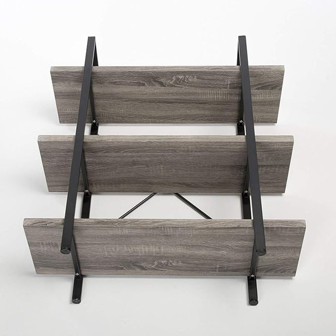 HSH 3-Shelf Bookcase, Rustic Gray 3 Tier Bookshelf, Vintage Industrial Wooden and Metal Display and Storage Bookshelves Tower for Home Office Livingroom Bedroom Light Grey Oak