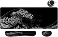 MIBITRI Keyboard Mouse Pad Set, Extended Gaming Mouse Pad+Ergonomics Keyboard Wrist Rest Support, Memory Foam, Easy Typing Pain Relief, 4Pcs XXL Ultra Thick Desk Mat, Japanese Wave
